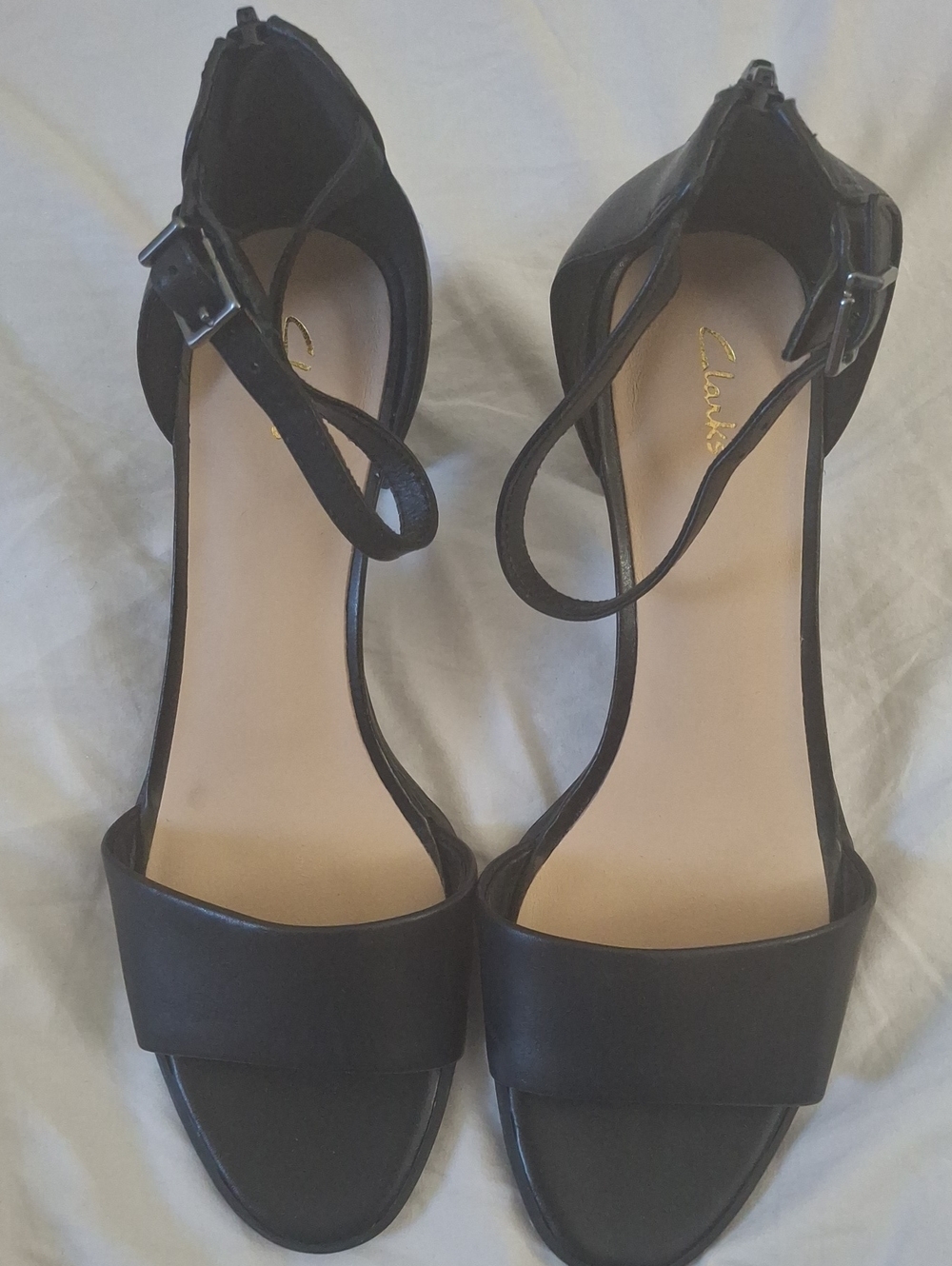 Clarks Black Strappy Open-Toe Ankle-Heels